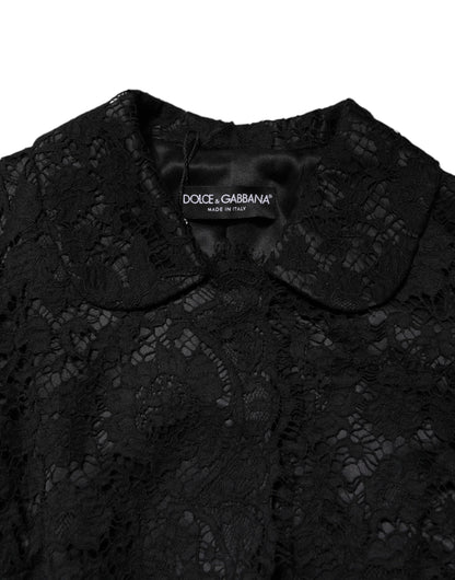 Dolce &amp; Gabbana – Schwarze Jacke aus Baumwolle mit Kragen und Blumenspitze