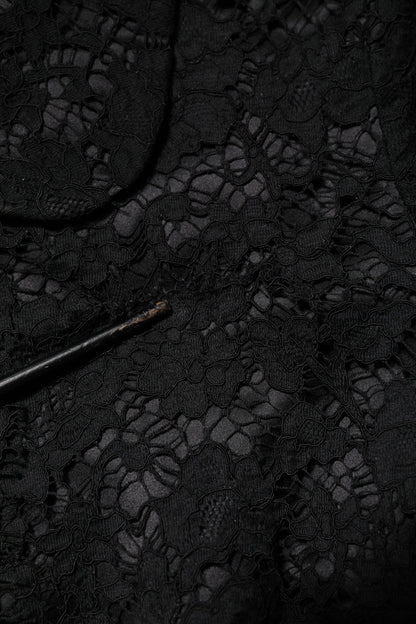 Dolce &amp; Gabbana – Schwarze Jacke aus Baumwolle mit Kragen und Blumenspitze