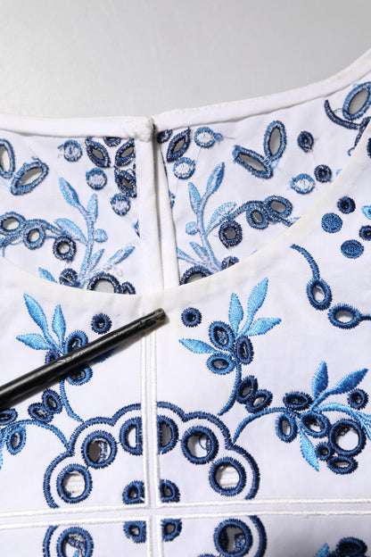 Dolce &amp; Gabbana – Blusentop mit Rundhalsausschnitt und Ösen in Blau mit Spitze