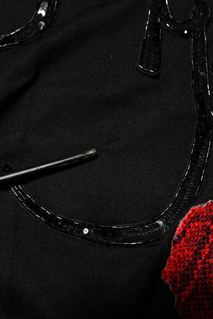 Dolce &amp; Gabbana – Blusenoberteil mit schwarzen Rosen und Paillettenverzierungen