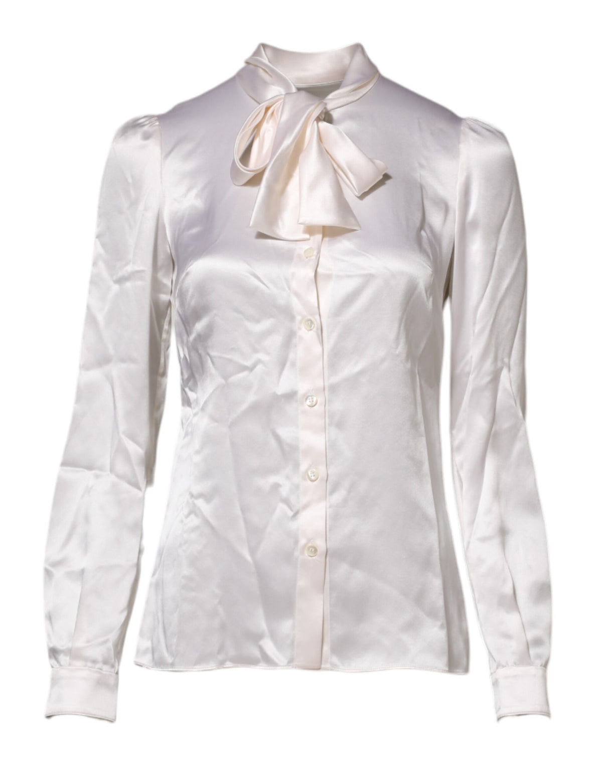 Dolce &amp; Gabbana, weißes Blusentop mit Ascot-Kragen und langen Ärmeln