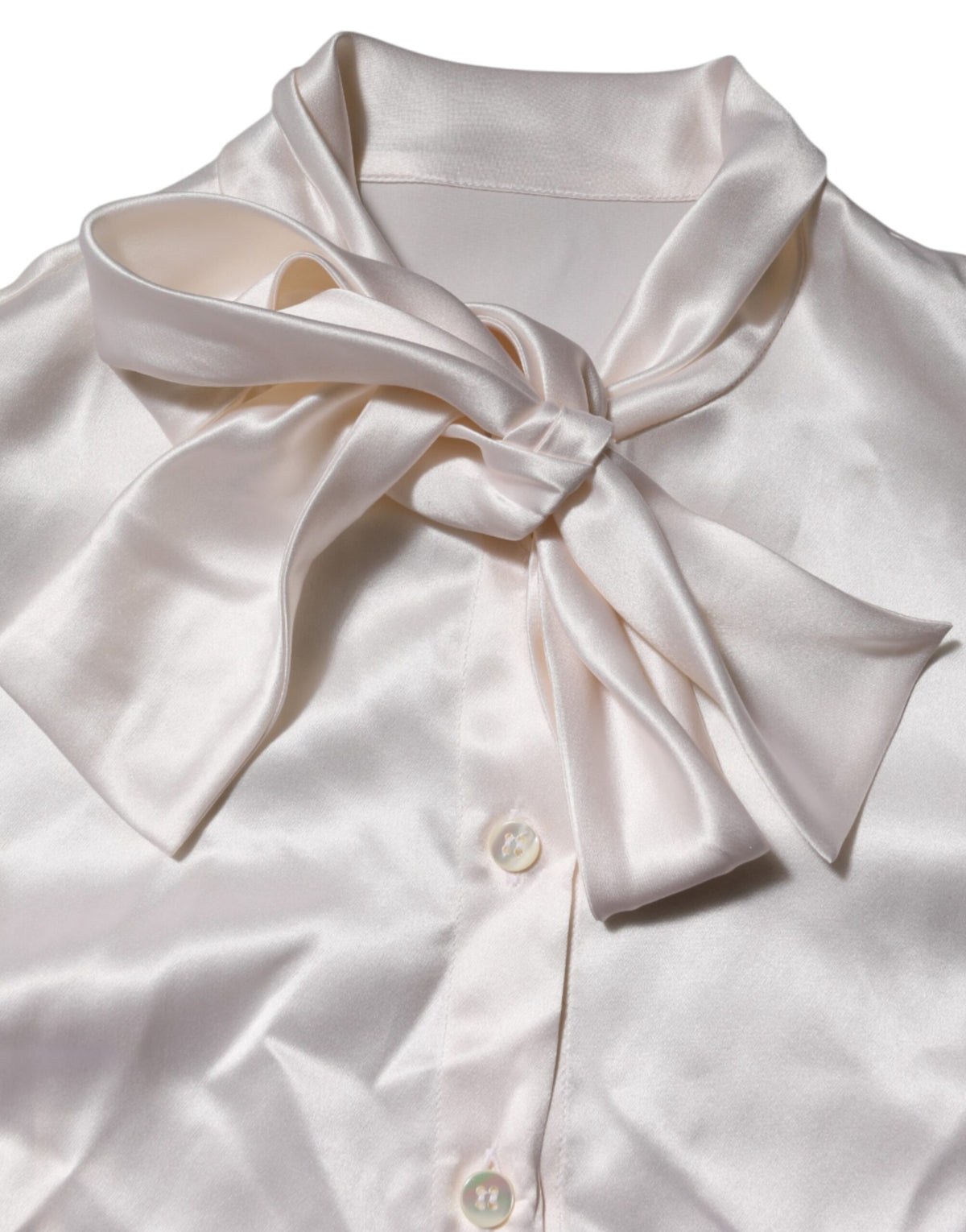 Dolce &amp; Gabbana, weißes Blusentop mit Ascot-Kragen und langen Ärmeln
