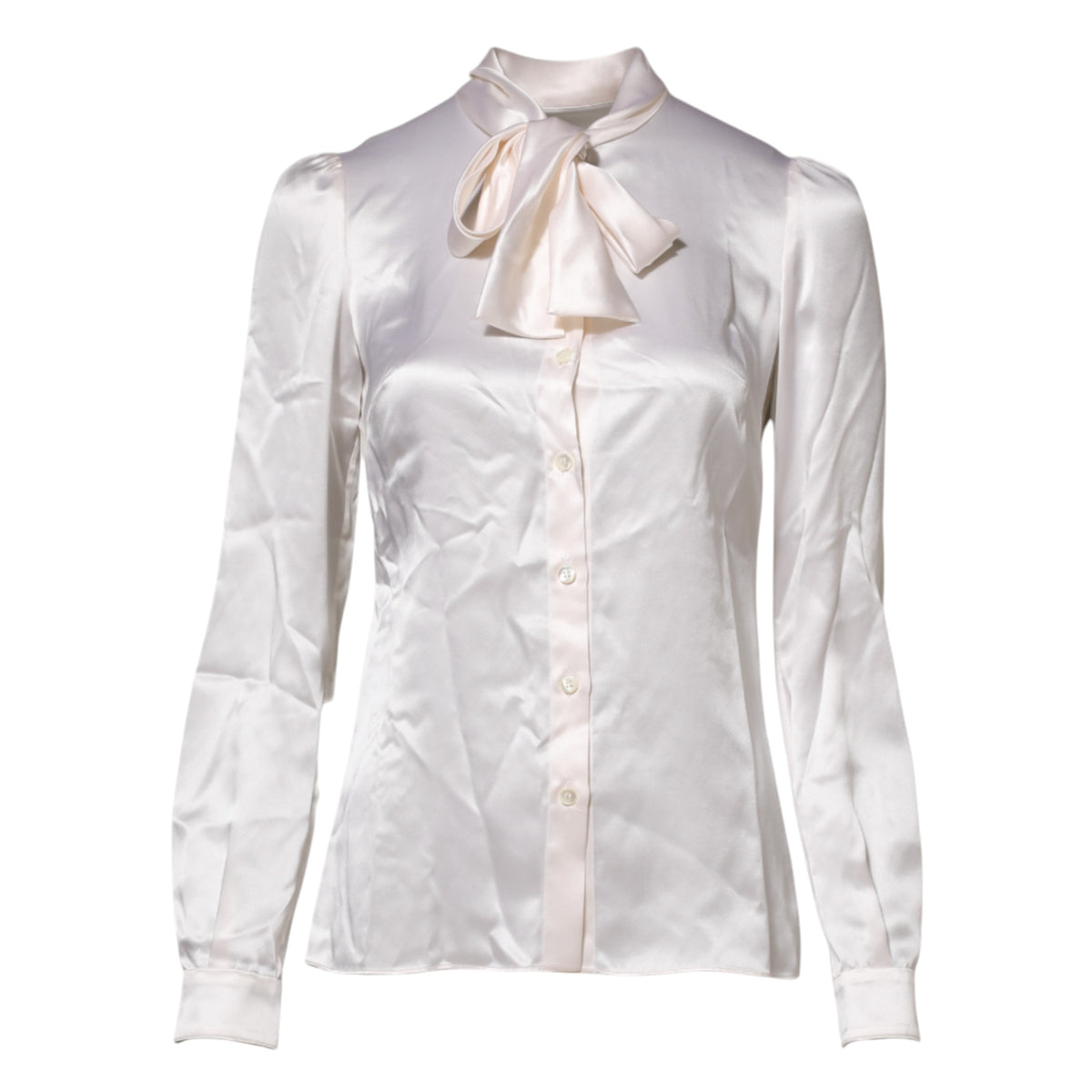 Dolce &amp; Gabbana, weißes Blusentop mit Ascot-Kragen und langen Ärmeln