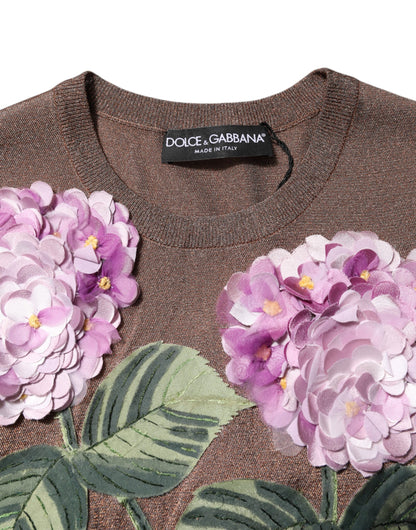 Dolce &amp; Gabbana – Blusentop mit Rundhalsausschnitt und Lilienverzierung in Braun