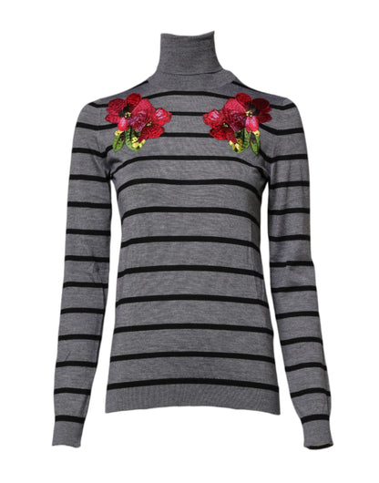 Dolce &amp; Gabbana Grauer Pullover mit Blumenstickerei