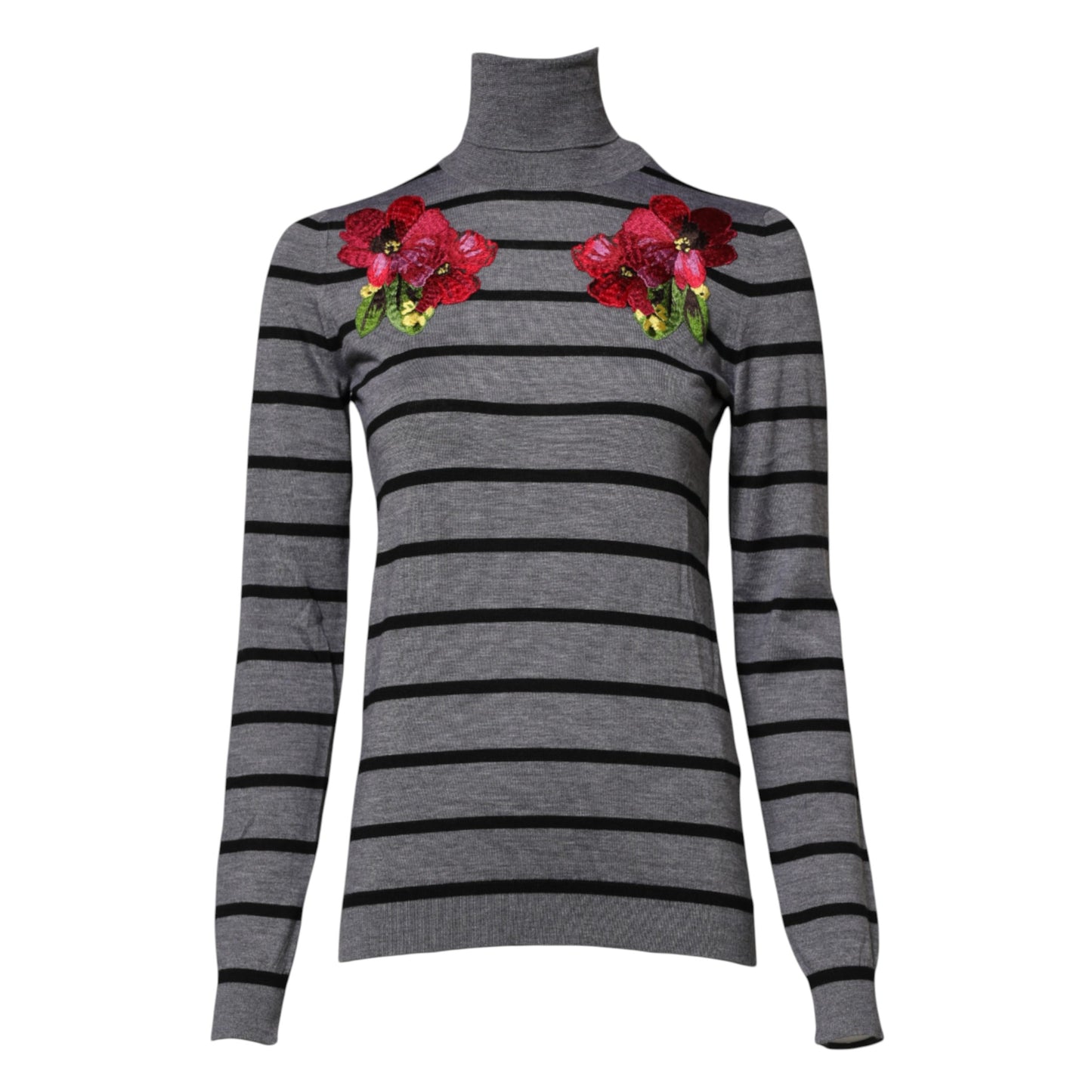 Dolce &amp; Gabbana Grauer Pullover mit Blumenstickerei