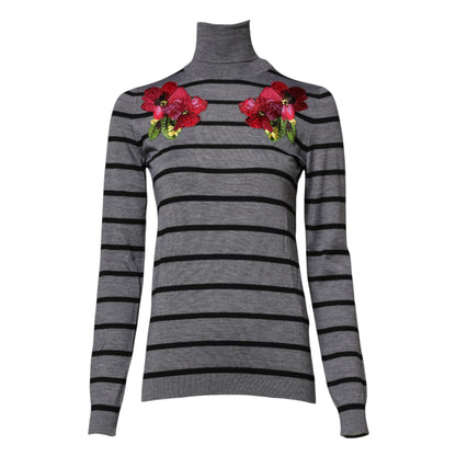 Dolce &amp; Gabbana Grauer Pullover mit Blumenstickerei