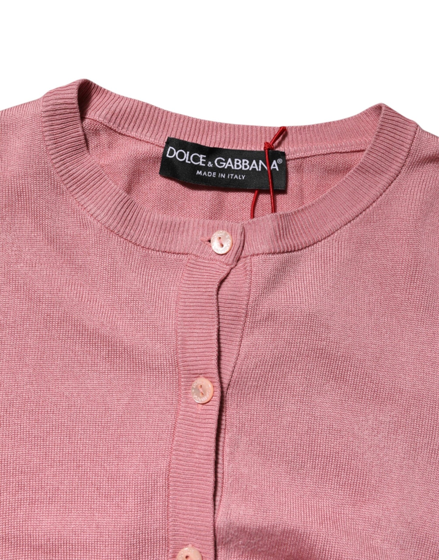 Dolce &amp; Gabbana – Kurzer Cardigan aus Seide mit Rundhalsausschnitt in Rosa