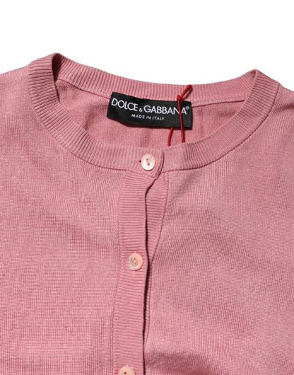 Dolce &amp; Gabbana – Kurzer Cardigan aus Seide mit Rundhalsausschnitt in Rosa