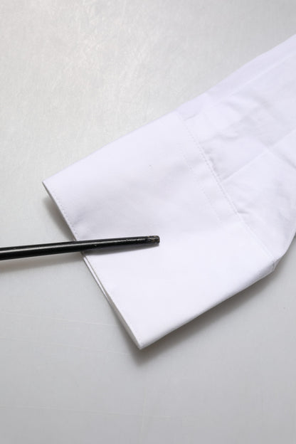 Dolce & Gabbana White Crystal Embellished Collared Shirt Top