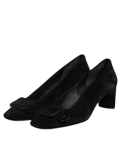 DEL CARLO Black Suede Leather Slip On High Heels Pump Shoes
