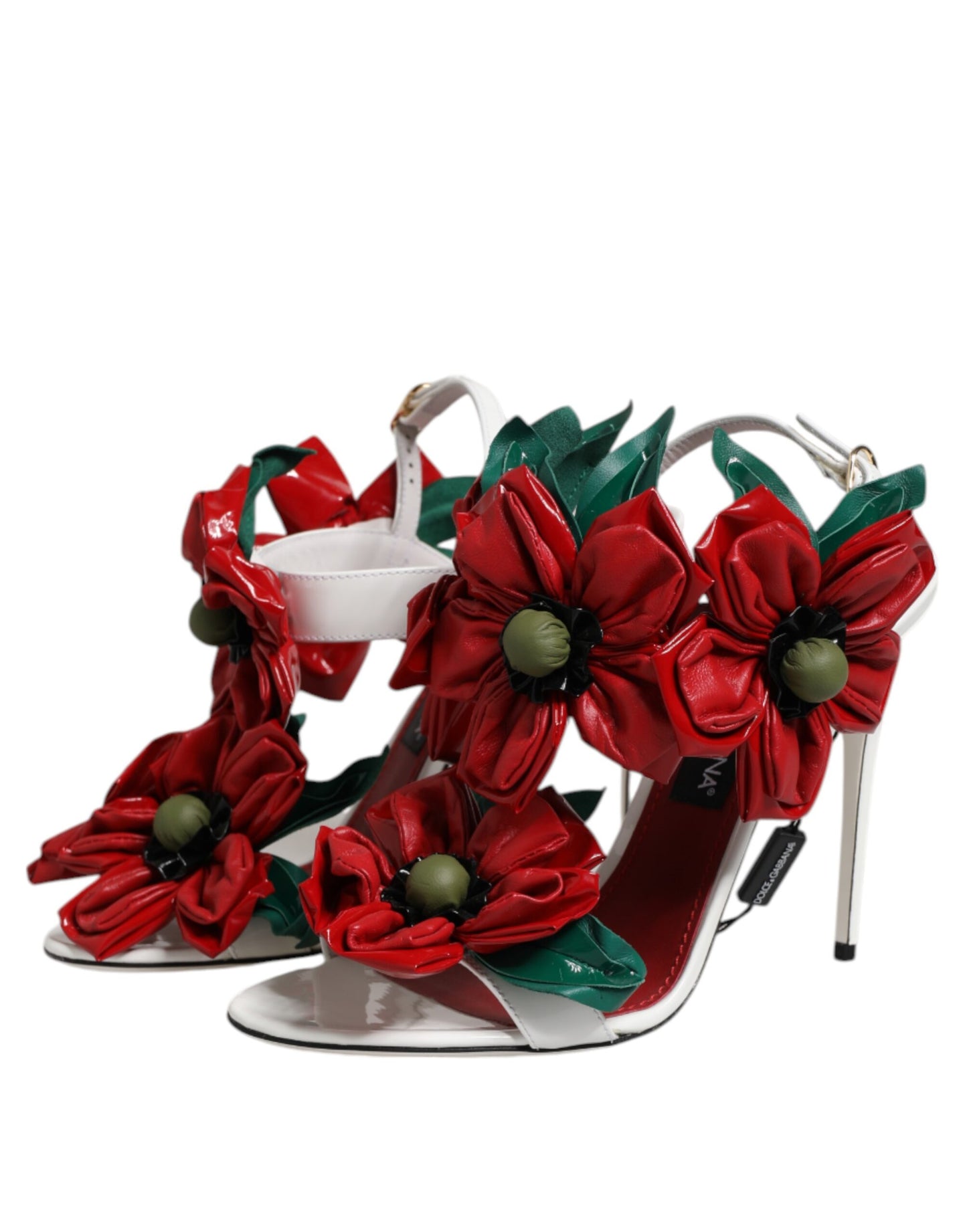 Dolce &amp; Gabbana – Sandalen aus weißem Leder mit Blumendetail