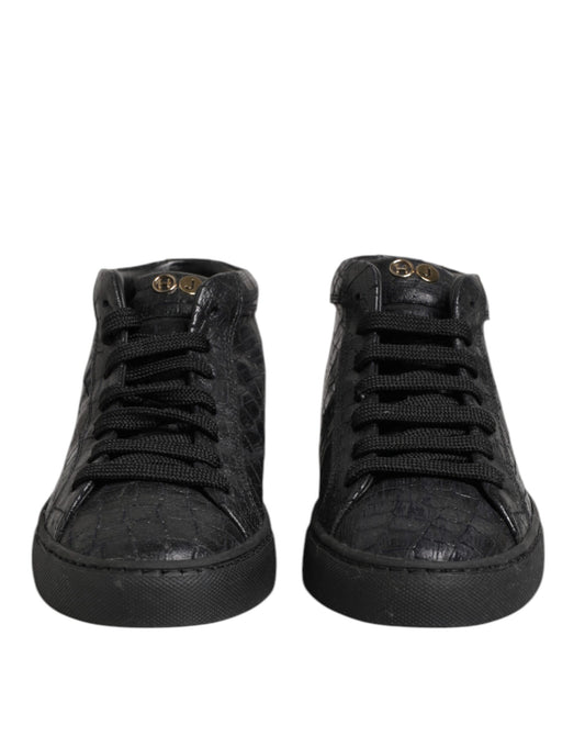 HIDE & JACK Black Leather Lace Up Mid Top Sneakers Shoes