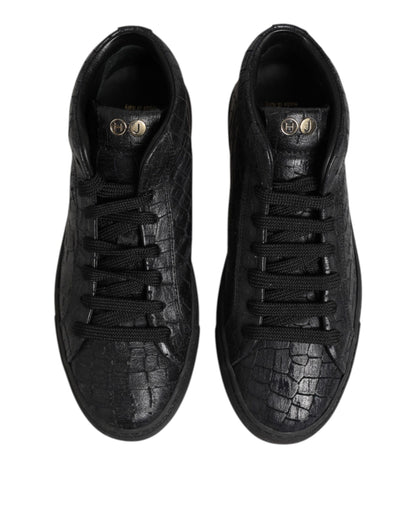 HIDE & JACK Black Leather Lace Up Mid Top Sneakers Shoes