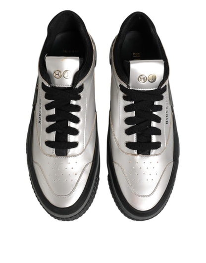HIDE & JACK Silver Leather Lace Up Low Top Sneakers Shoes