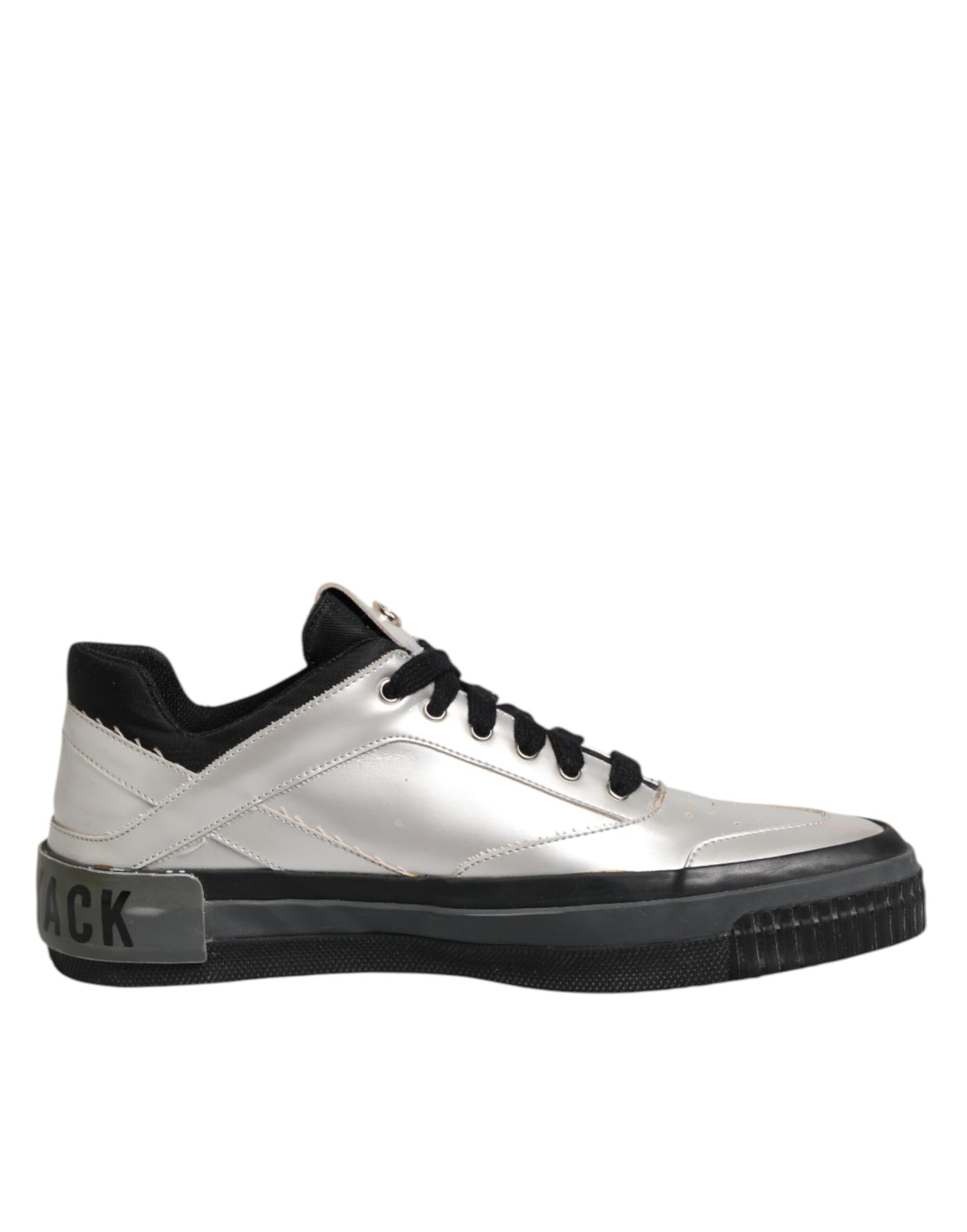 HIDE & JACK Silver Leather Lace Up Low Top Sneakers Shoes