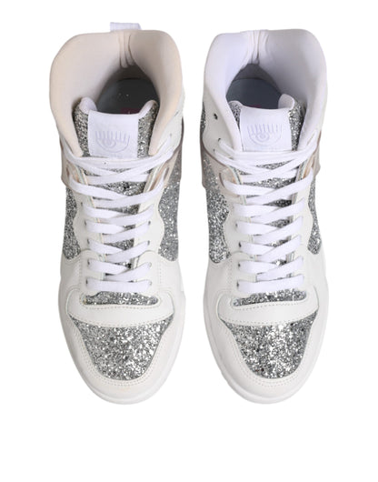 Chiara Ferragni Weiß Silber High Top Damen Sneakers Schuhe