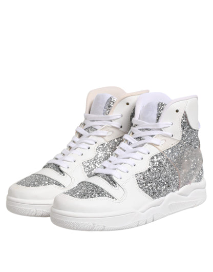 Chiara Ferragni White Silver High Top Women Sneakers Shoes