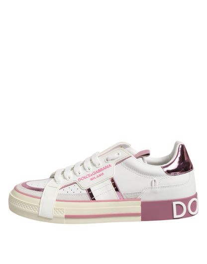 Dolce &amp; Gabbana Weiße Leder DG Logo Low Top Sneakers Schuhe