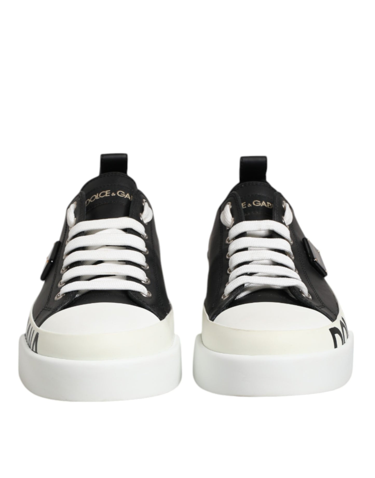 Dolce &amp; Gabbana Schwarz Weiß Leder Low Top Sneakers Schuhe
