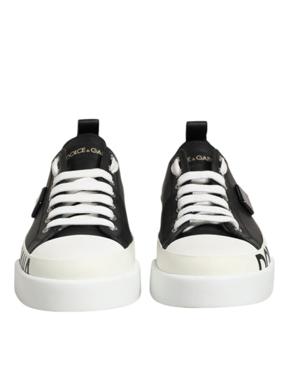 Dolce &amp; Gabbana Schwarz Weiß Leder Low Top Sneakers Schuhe