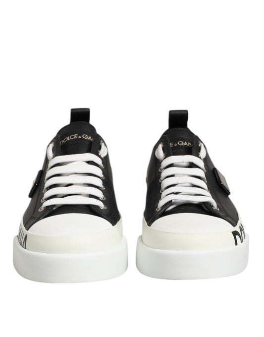 Dolce &amp; Gabbana Schwarz Weiß Leder Low Top Sneakers Schuhe