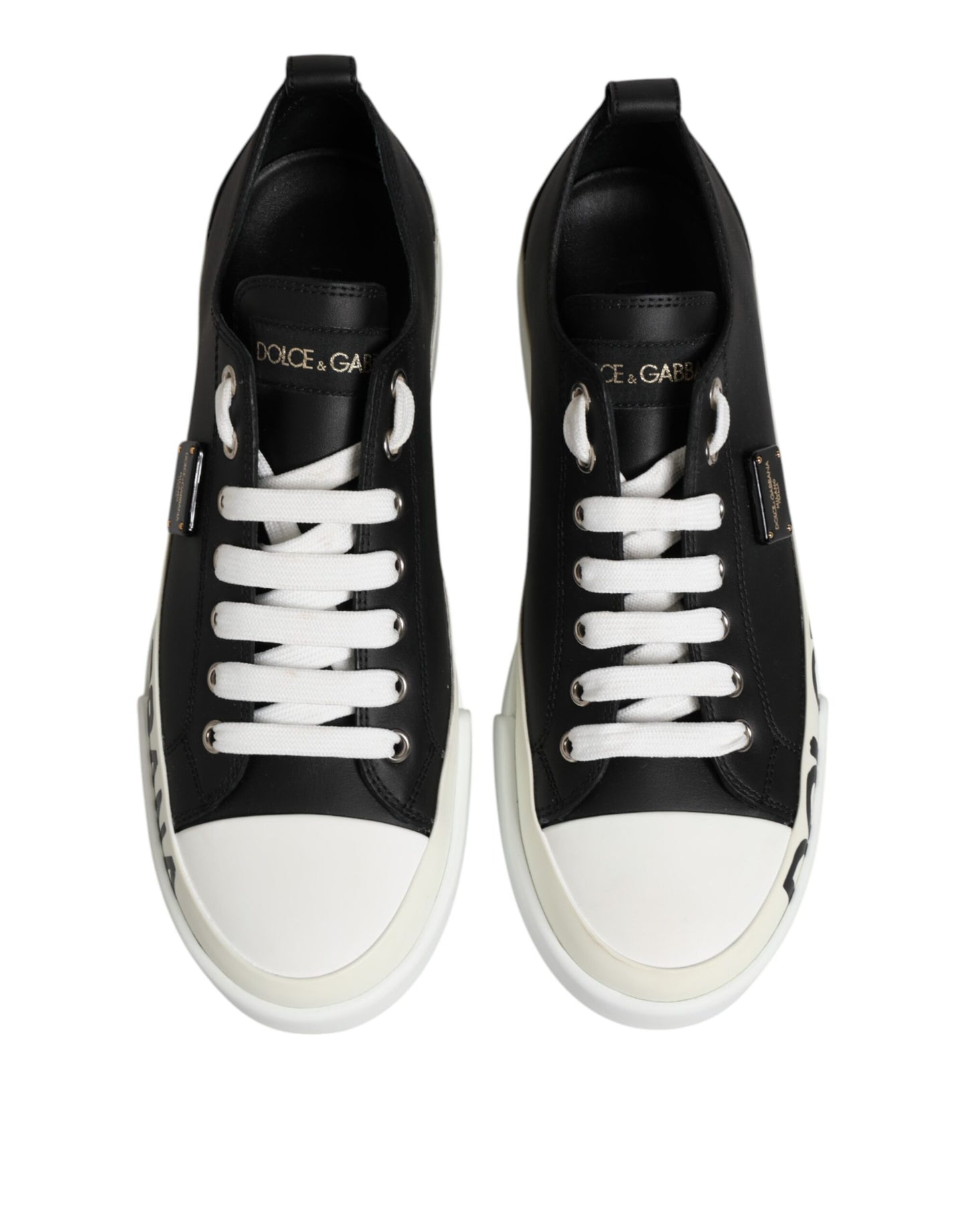 Dolce &amp; Gabbana Schwarz Weiß Leder Low Top Sneakers Schuhe