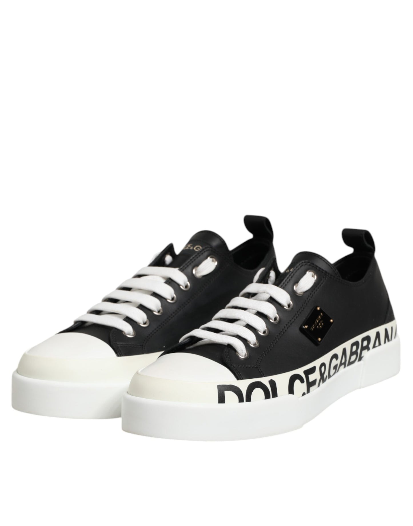 Dolce &amp; Gabbana Schwarz Weiß Leder Low Top Sneakers Schuhe