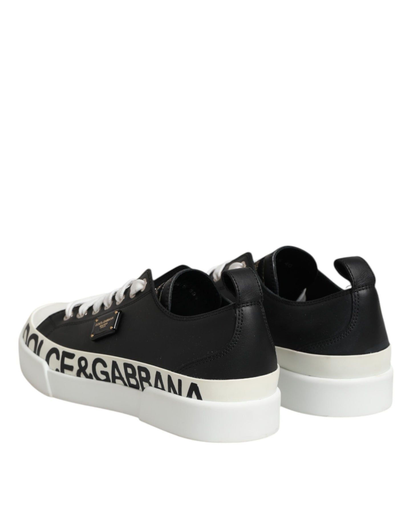 Dolce &amp; Gabbana Schwarz Weiß Leder Low Top Sneakers Schuhe