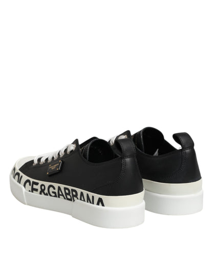 Dolce &amp; Gabbana Schwarz Weiß Leder Low Top Sneakers Schuhe