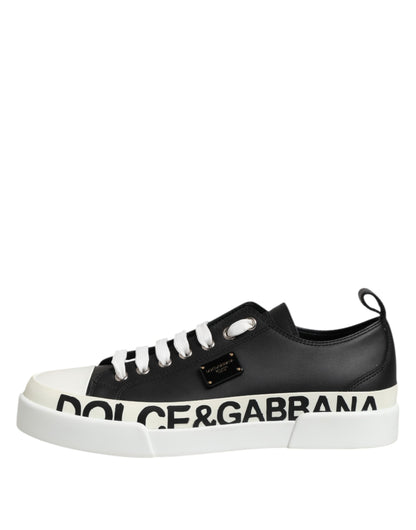 Dolce &amp; Gabbana Schwarz Weiß Leder Low Top Sneakers Schuhe