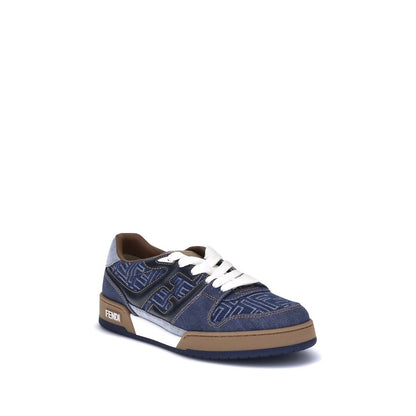 Fendi Blaue Baumwoll-Sneaker mit niedrigem Schaft