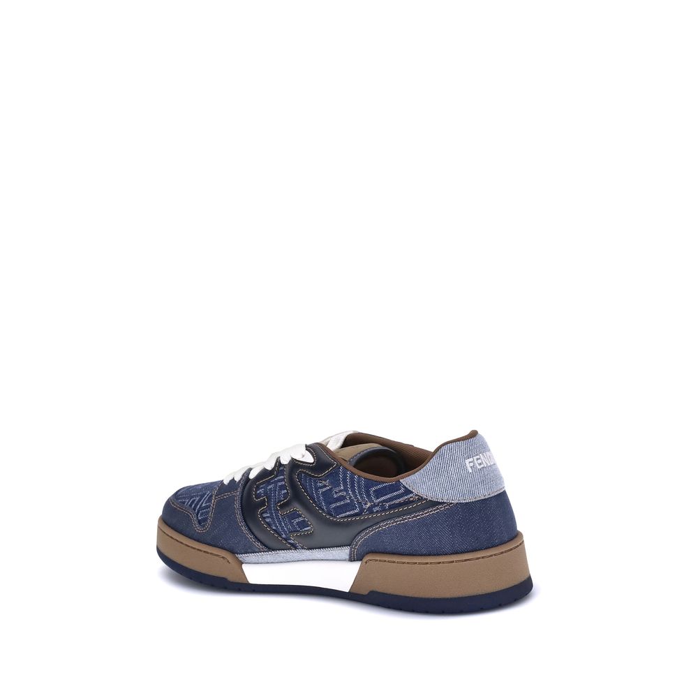 Fendi Blaue Baumwoll-Sneaker mit niedrigem Schaft