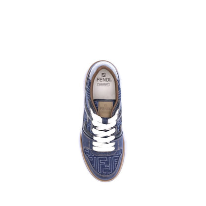 Fendi Blaue Baumwoll-Sneaker mit niedrigem Schaft