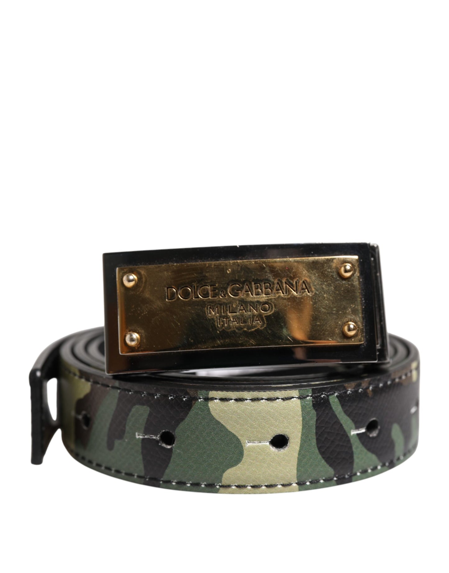Dolce &amp; Gabbana Gürtel mit mehrfarbiger Camouflage-Logoschnalle aus Metall