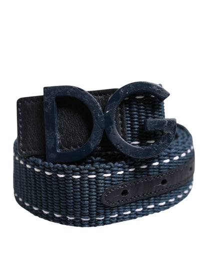 Dolce & Gabbana Blue White Cotton DG Logo Metal Buckle Belt