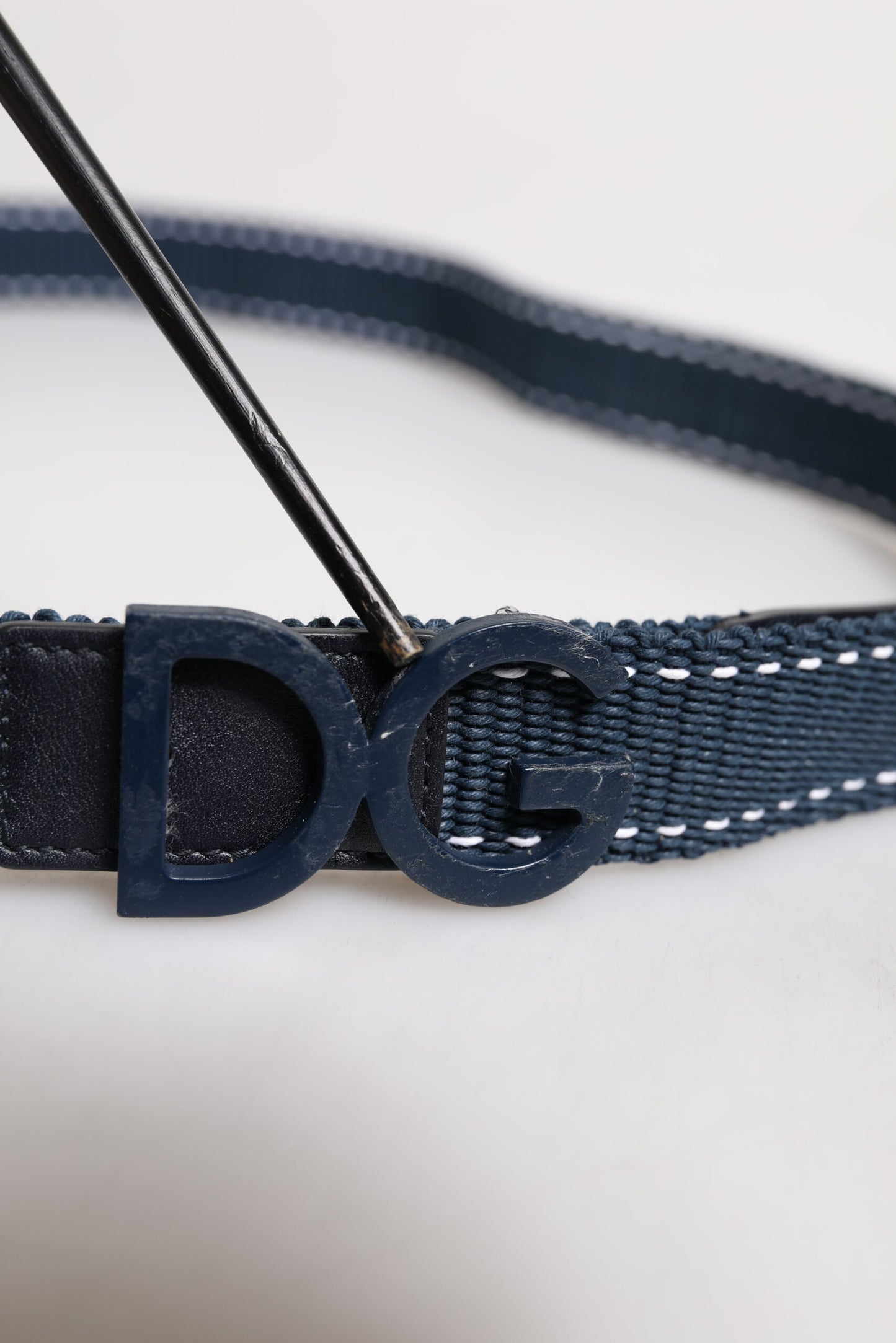 Dolce & Gabbana Blue White Cotton DG Logo Metal Buckle Belt