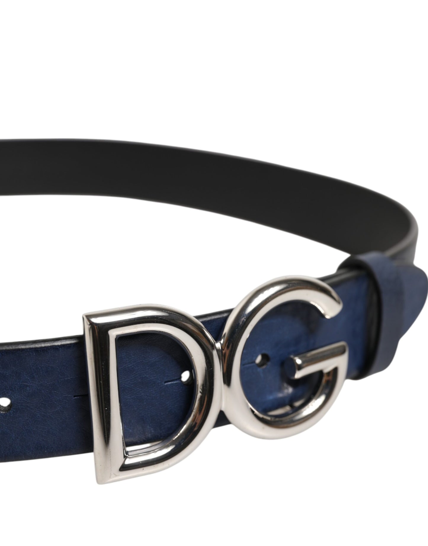 Dolce &amp; Gabbana Blauer klassischer silberner Metallgürtel mit DG-Logoschnalle