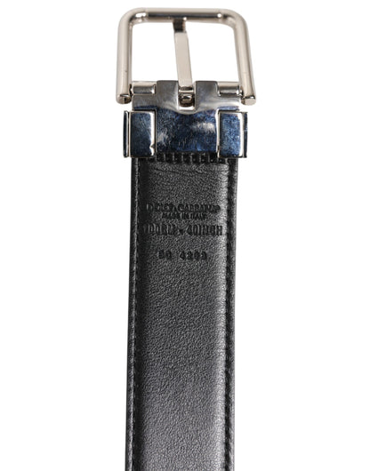 Dolce & Gabbana Black Classic Leather Silver Tone Buckle Belt