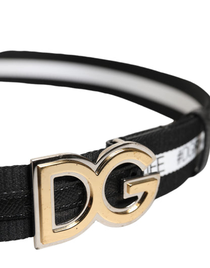Dolce &amp; Gabbana – Schwarzer Baumwollgürtel mit goldfarbener DG-Schnalle aus Metall