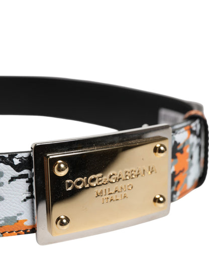 Dolce &amp; Gabbana Gürtel mit mehrfarbiger Camouflage-Logoschnalle aus Metall