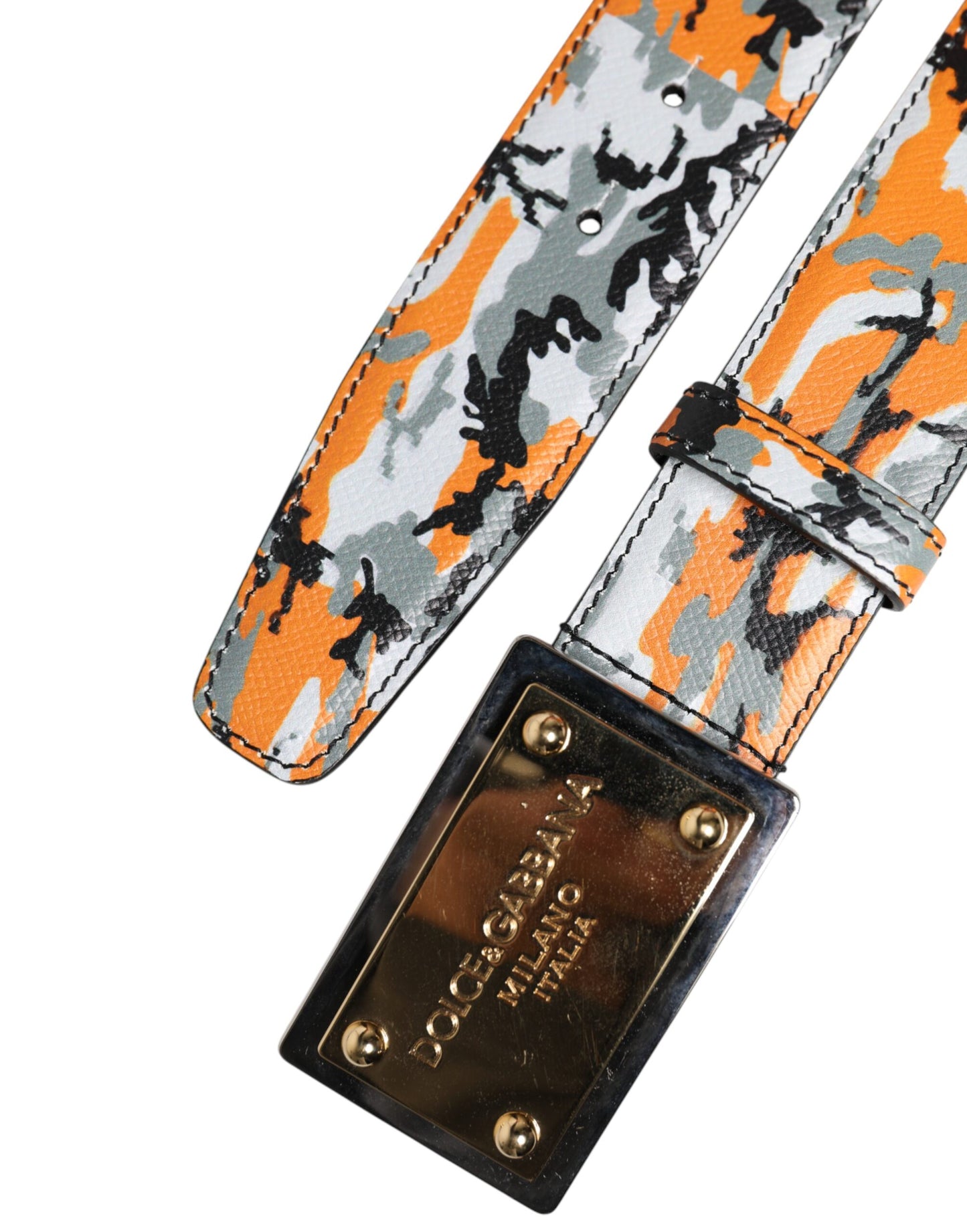 Dolce &amp; Gabbana Gürtel mit mehrfarbiger Camouflage-Logoschnalle aus Metall