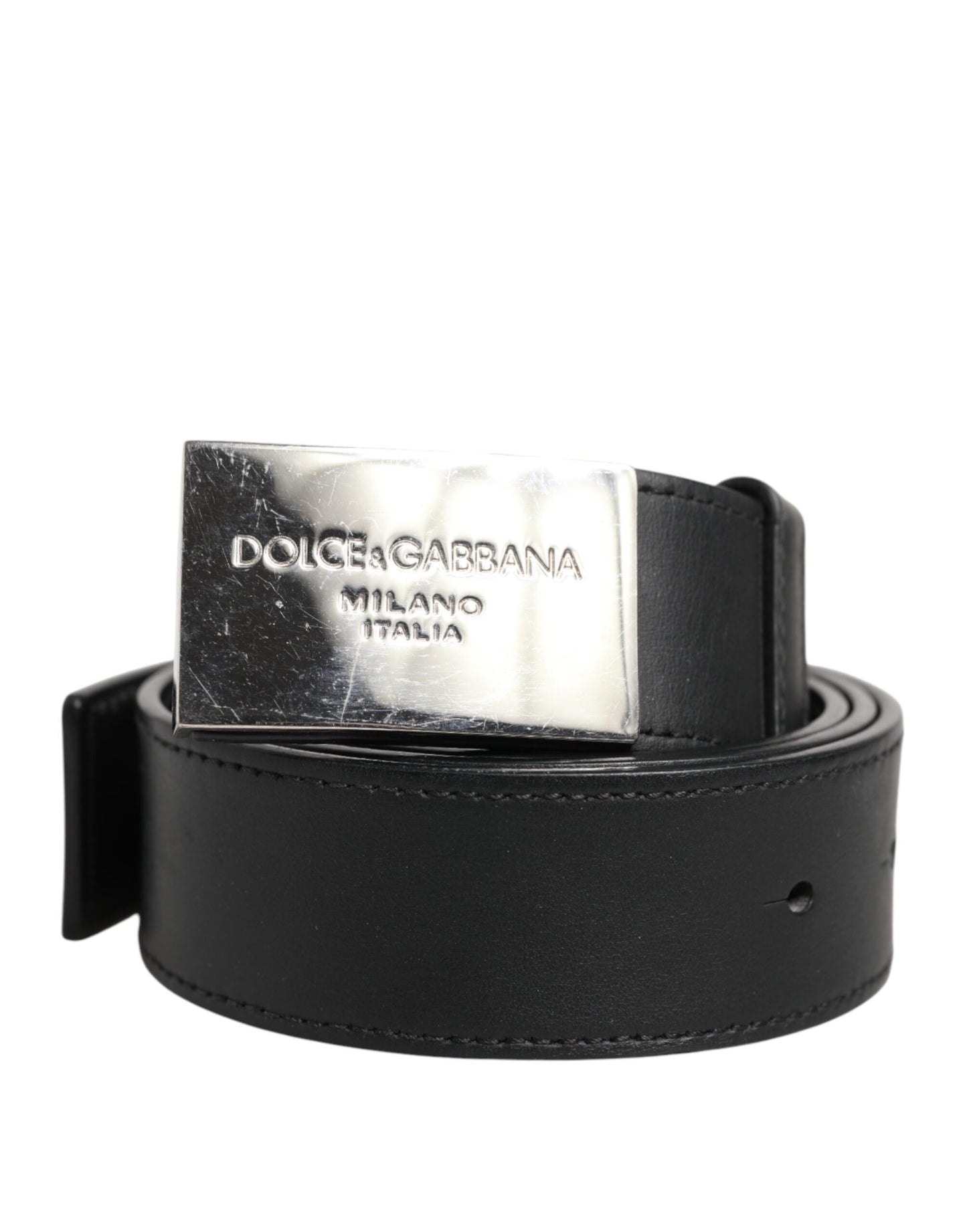 Dolce & Gabbana Black Leather Classic Metal Logo Buckle Belt