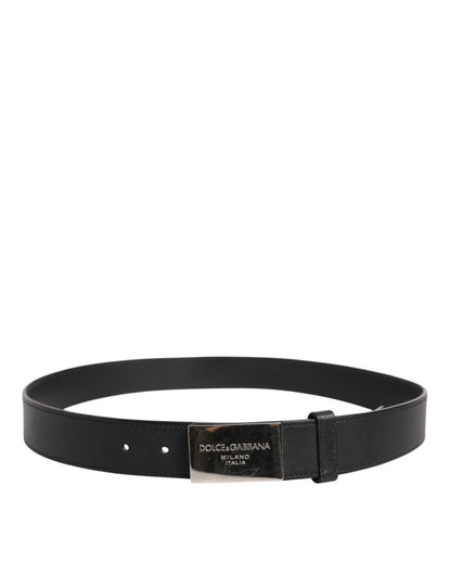 Dolce & Gabbana Black Leather Classic Metal Logo Buckle Belt