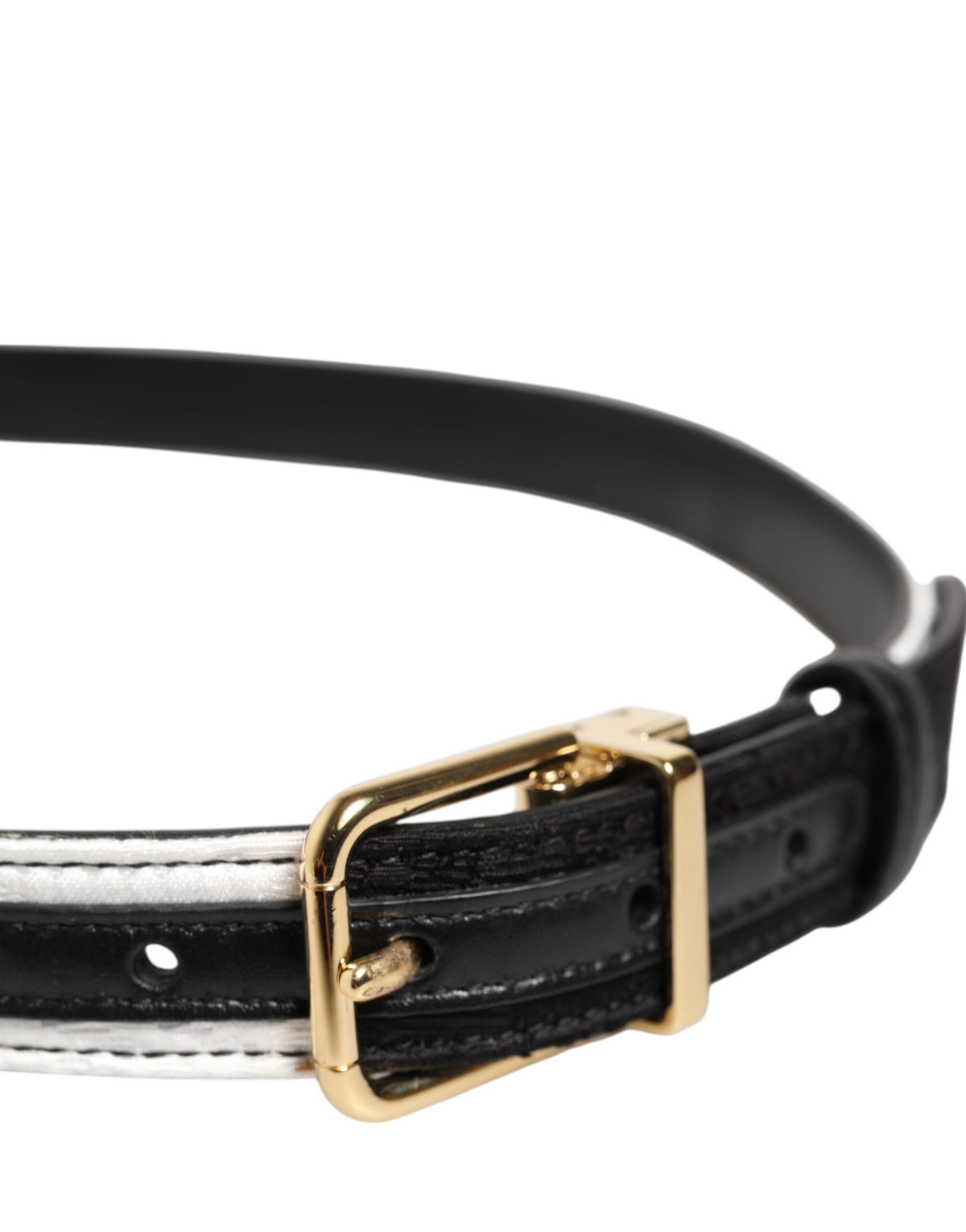 Dolce &amp; Gabbana Schwarz-weißer Patchwork-Gürtel mit goldener Metallschnalle