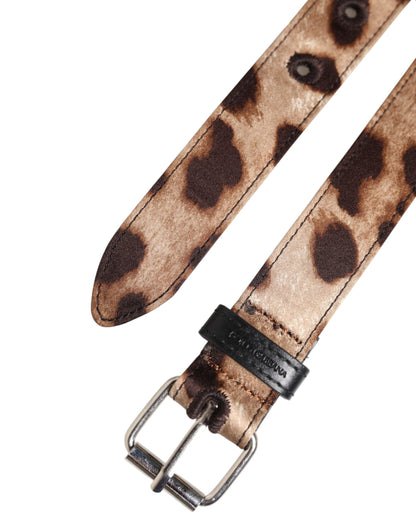Dolce &amp; Gabbana Brauner Leopardengürtel mit silberner Metallschnalle