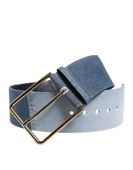 Dolce & Gabbana Two Tone Blue Denim Gold Metal Buckle Belt
