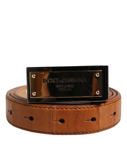 Dolce & Gabbana Browned Off Leather Gold DG Logo Buckle Belt