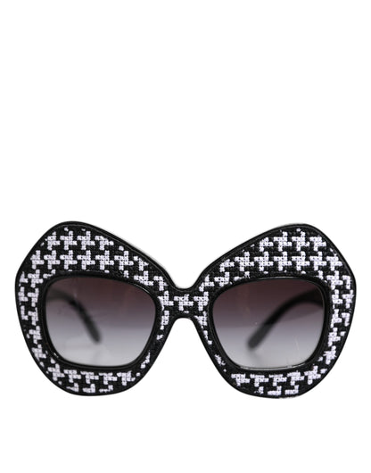Dolce & Gabbana Black White PIED DE POULE Print Oversized Shades Sunglasses