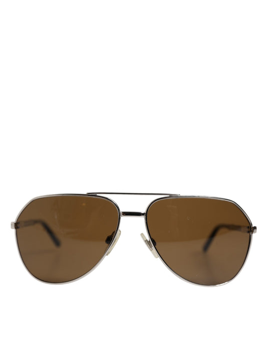 Dolce &amp; Gabbana DG2073 Klassische Pilotensonnenbrille aus silbernem Stahl mit braunen Gläsern